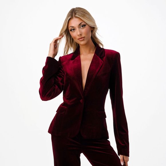 Burgundy Velvet Blazer - Picture 2 of 5